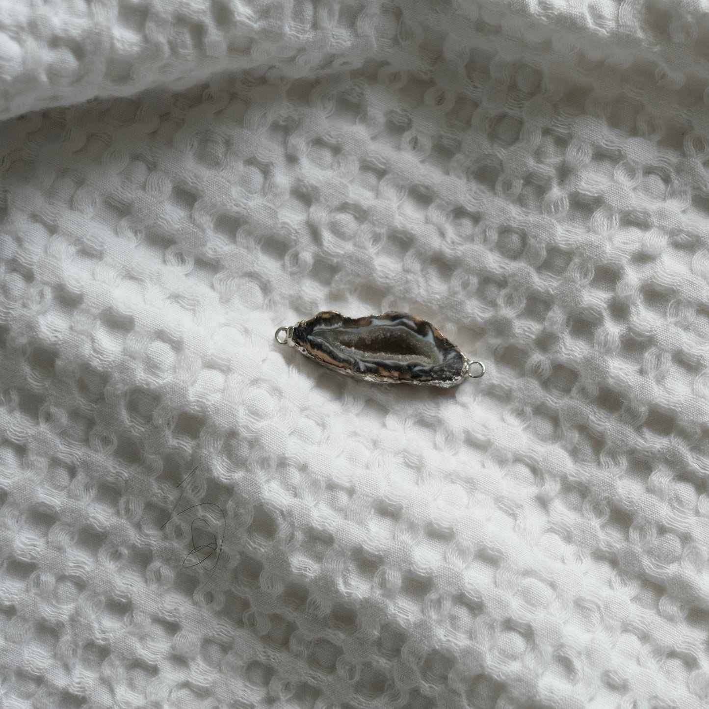 Black & White Banded Agate Slice Charm (Silver)