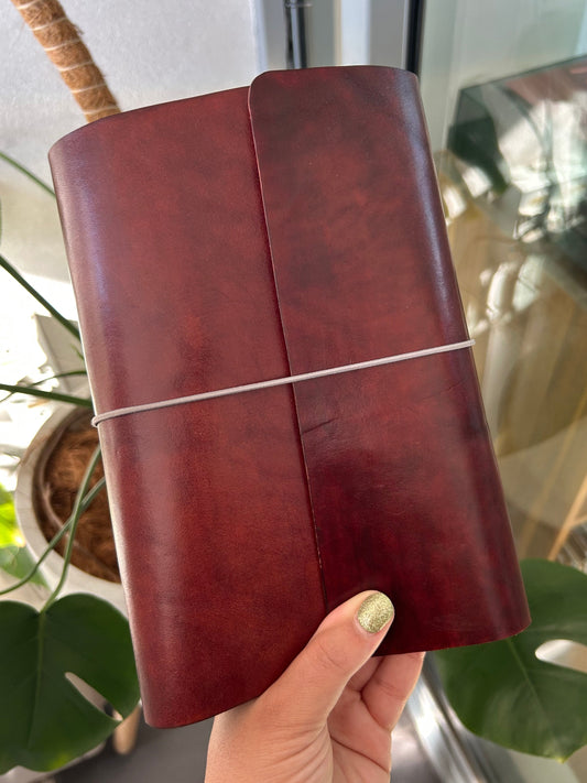 Hand-dyed Mahogany Everyday Leather Trifold (A5) - Ready to Ship