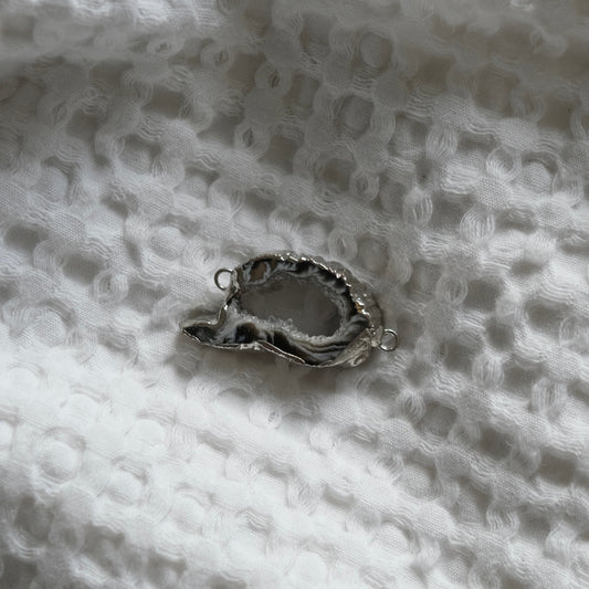 Grey & Brown Swirl Agate Slice Charm (Silver)