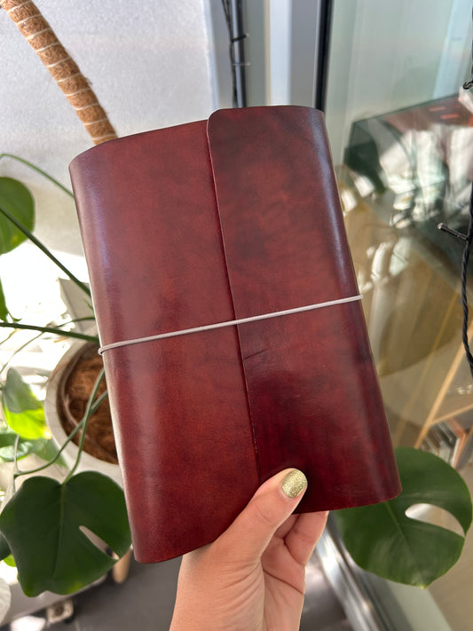 Hand-dyed Mahogany Everyday Leather Trifold (A5) - Ready to Ship