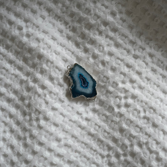 Blue Agate Slice Charm No. 1 (Silver)